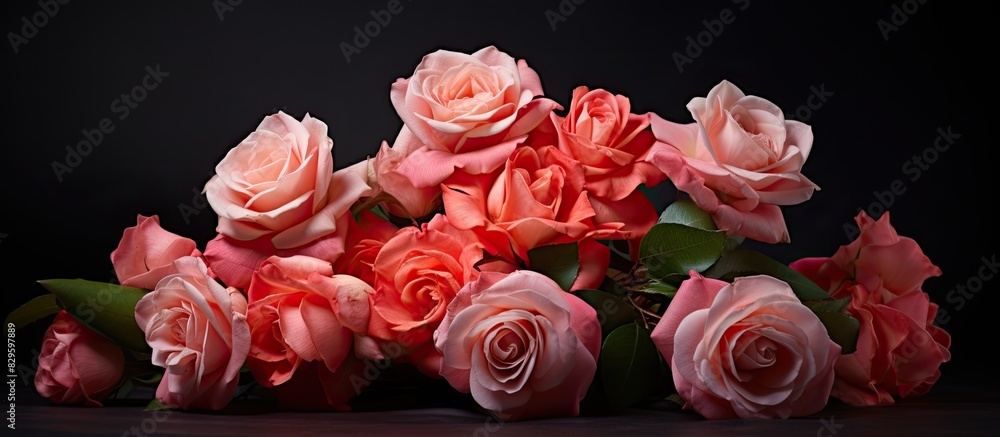 Poster a stunning bouquet of roses with petals creating a delightful background for a greeting card or any 