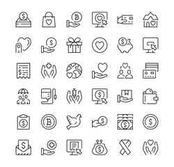 Charity icons set. Vector line icons. Black outline stroke symbols