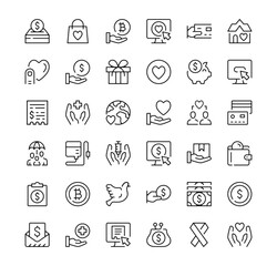 Charity icons set. Vector line icons. Black outline stroke symbols