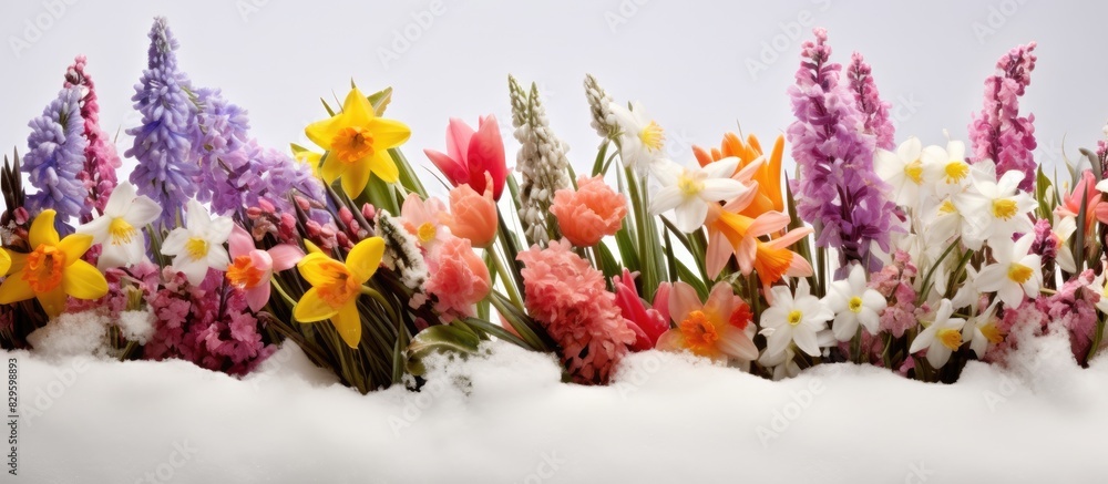 Poster winter brings forth a diverse array of blooming flowers perfect for a copy space image