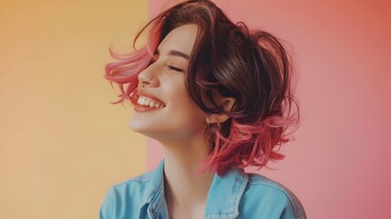 Naklejka premium Young Hair Stylist Expertise Shines in Vibrant Salon Portrait
