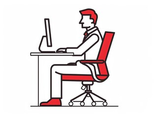 A man is sitting at a desk with a computer monitor in front of him