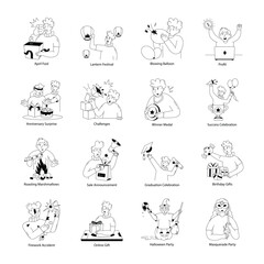Collection of Party and Festivals Doodle Mini Illustrations

