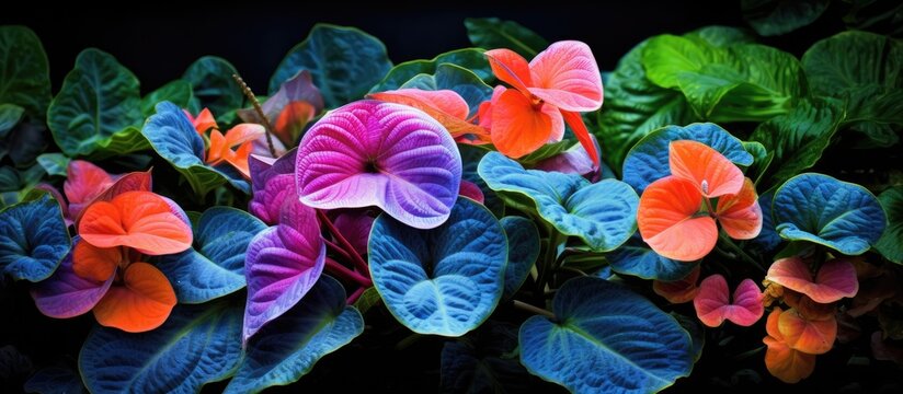 Colorful Graptophyllum pictum plant adds beauty to the garden providing a vibrant focal point for a copy space image