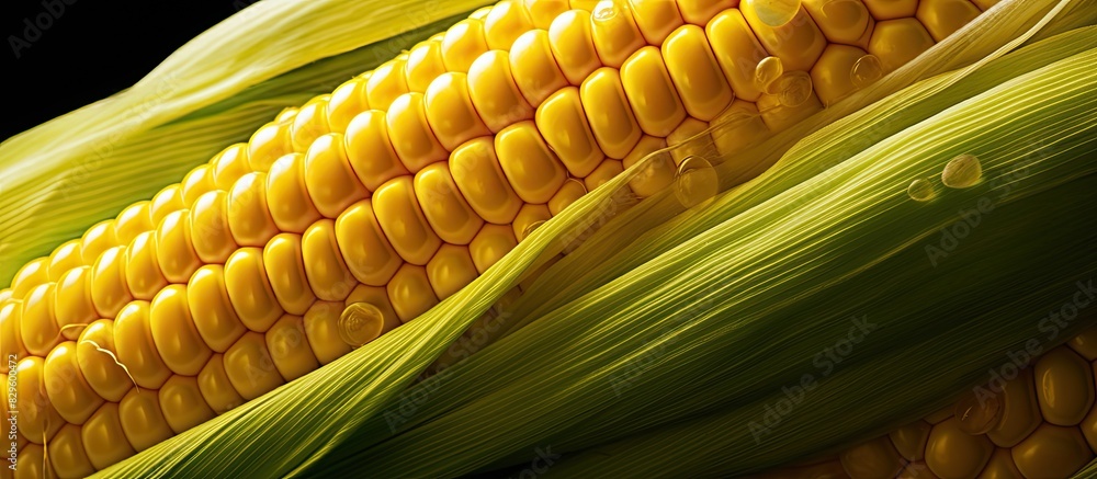 Poster macro photo of boiled corn with copy space image