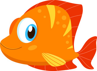 Cute Sea Fish Cartoon Character. Vector Illustration Flat Design Isolated On Transparent Background