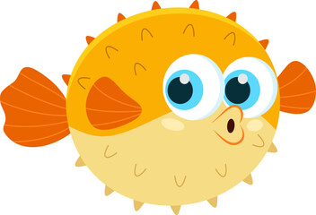 Cute Sea Fish Cartoon Character. Vector Illustration Flat Design Isolated On Transparent Background