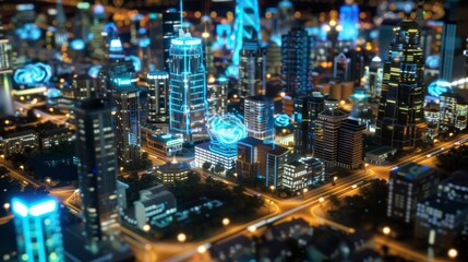 Obraz premium The citys population growth is carefully monitored and predicted through data analysis allowing for proactive planning for future urban expansion.