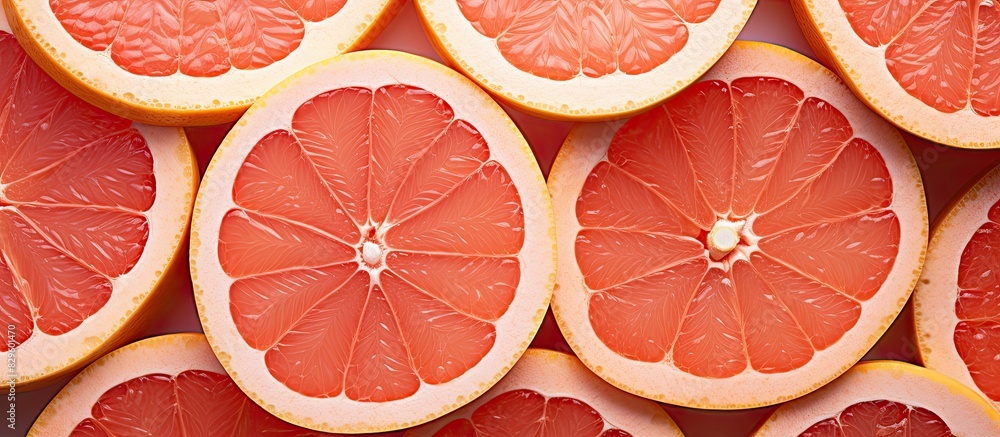 Poster circular slices of fresh grapefruit with a copy space image