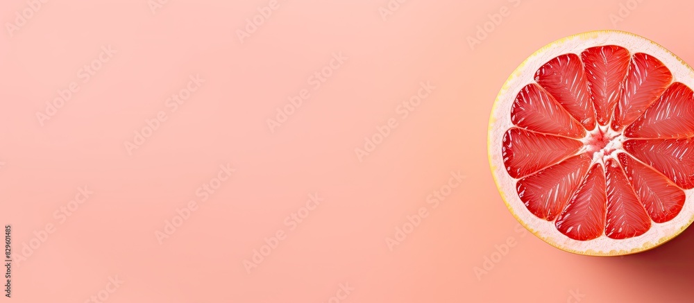 Poster minimal concept of sliced grapefruit on a soft pastel pink background with a copy space image