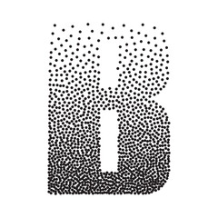 Halftone gradient grain letter B. Vector stipple dotted textured font