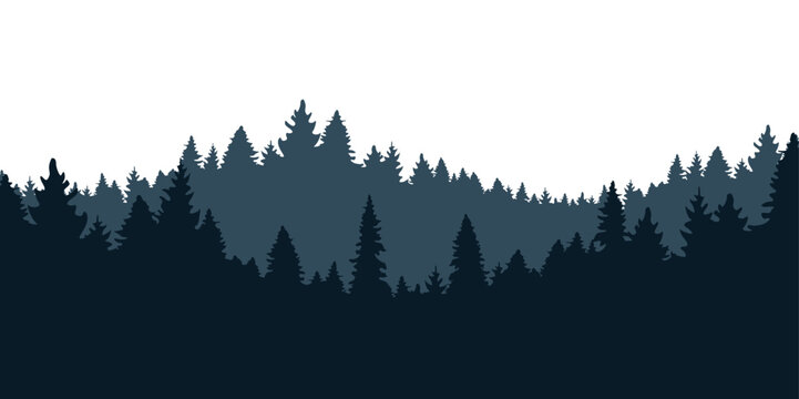 fir tree forest border silhouette isolated vector illustration