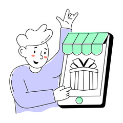 A hand drawn mini illustration of m commerce 