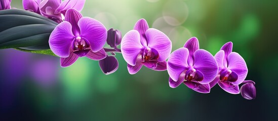 Purple Orchid on a nature green background with copy space image