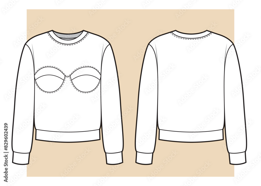 Poster Sweatshirt with bra shape inserts, fashion illustration