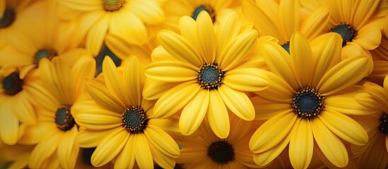 Close up photography of vibrant yellow flowers with copy space image - Powered by Adobe