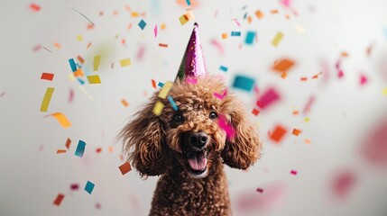 Festive Poodle Surrounded by Confetti