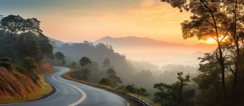 Scenic road in Pang Sida National Park at dawn with beautiful natural surroundings and copy space image availability