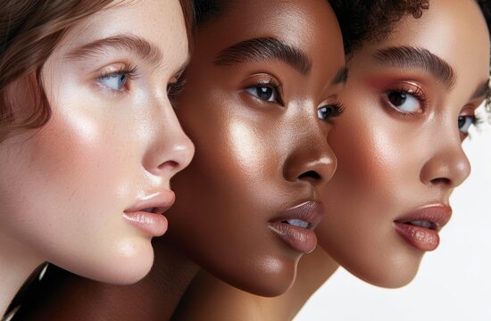 Young Asian woman with Contour and Highlight makeup sample,Young beautiful womman applying makeup using a brush,Professional Contouring face make-up over,Make up woman face.