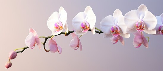 Close up view of a white and pink orchid with ample copy space image