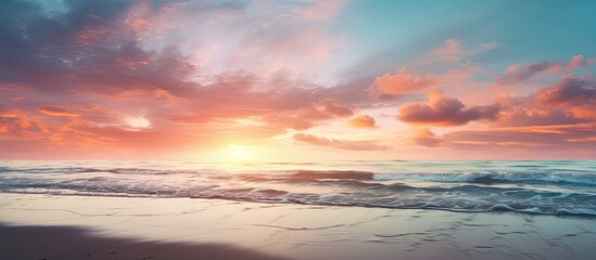 Fototapeta premium Beach sunset providing a picturesque backdrop with a stunning copy space image
