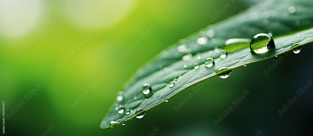 Poster a raindrop on a plant s tip with a lovely blurred background creating a stunning copy space image