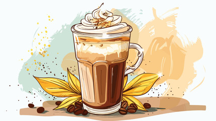 Cartoon illustration with coffee latte. Vector hand
