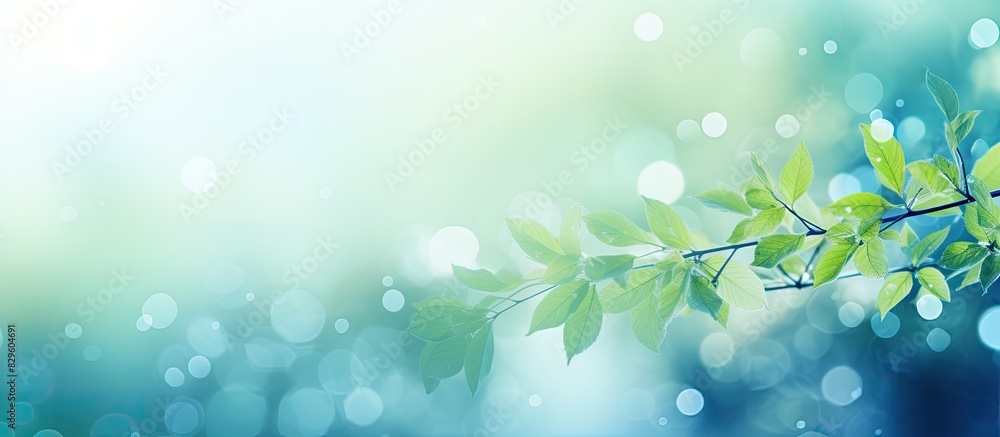 Poster blurry abstract summer background featuring blue and green hues with foliage sky and bokeh creating 