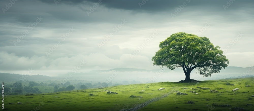 Aufkleber a lone tree stands amidst lush greenery in a botanical setting with copy space image