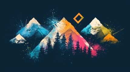 Abstract Composition Featuring Dynamic Brush Strokes And Pentagon Shapes Grainy Texture Retro Color Tones Double Exposure Designs