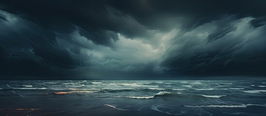 Naklejka premium Baltic Sea background with dark and dramatic storm clouds creating a captivating copy space image