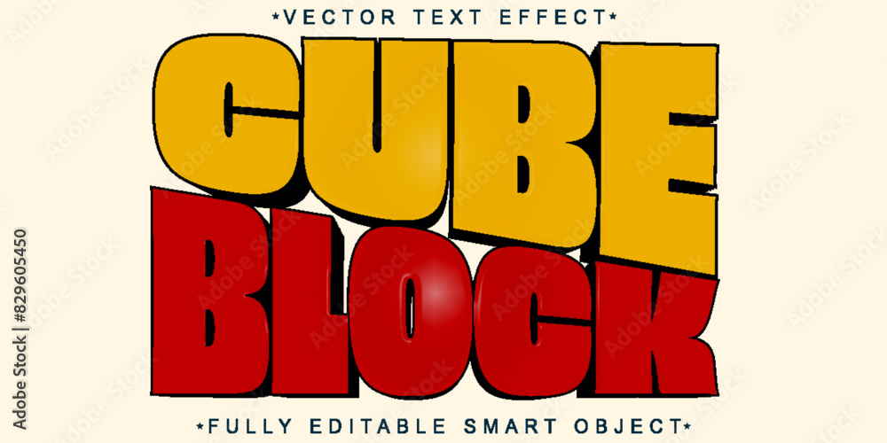 Poster cartonn cube block game orange and red vector fully editable smart object text effect