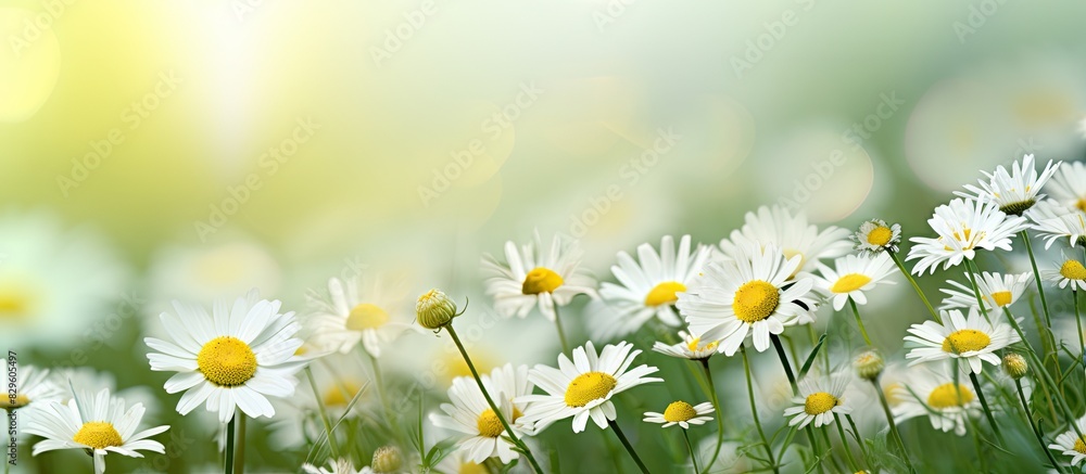 Aufkleber chamomile flowers in a field against a blurred green background with ample copy space image
