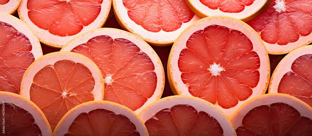 Poster circular slices of fresh grapefruit with a copy space image