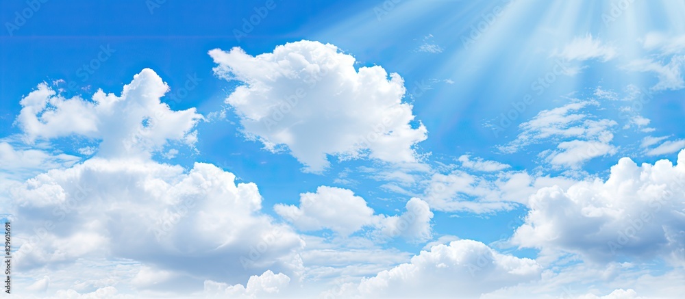 Poster blue sky with white clouds creating a peaceful and serene atmosphere ideal for a copy space image