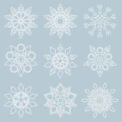 Snowflakes icons isolated on the gray background. Christmas illustration. Winter holidays. 
