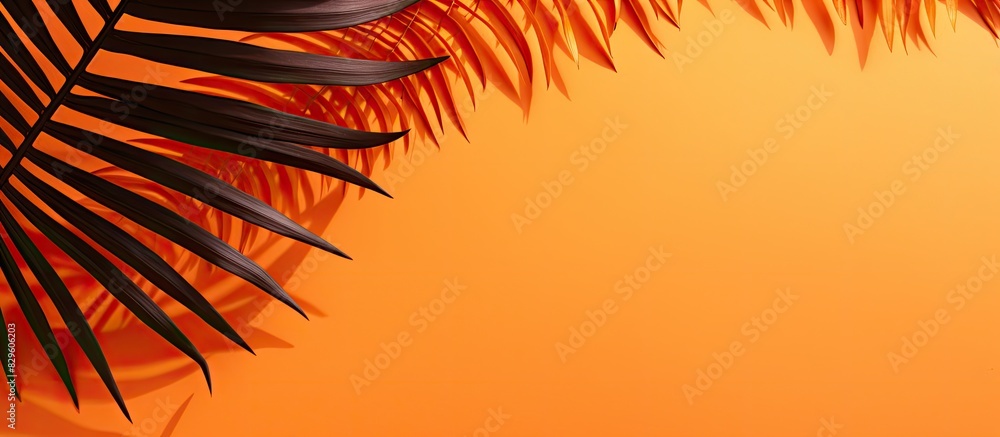 Aufkleber tropical palm leaf casting shadow on an orange background with thanksgiving and halloween theme addi