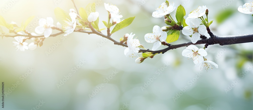 Poster spring blossoms on tree branches with blurred background focusing on nature with copy space image