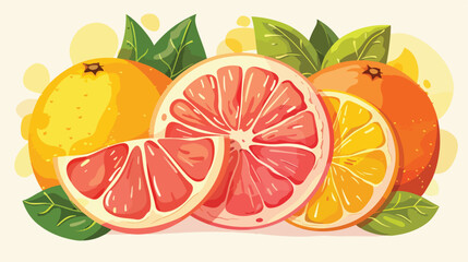 Cartoon illustration with colorful grapefruit. Farm m