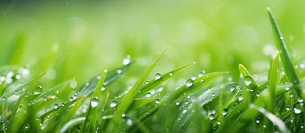 Poster lush green grass background featuring a texture with a dew droplet ideal for copy space image