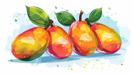 Cartoon illustration with colorful mango Four . Farm