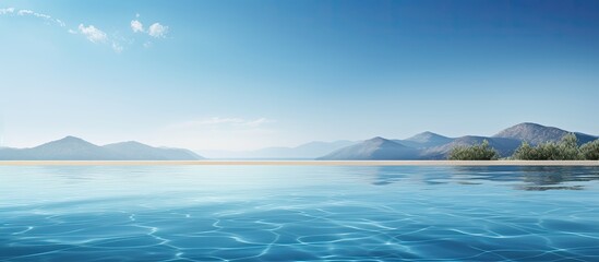 Detailed swimming pool with a clear water reflection of the surrounding scenery is shown in the copy space image