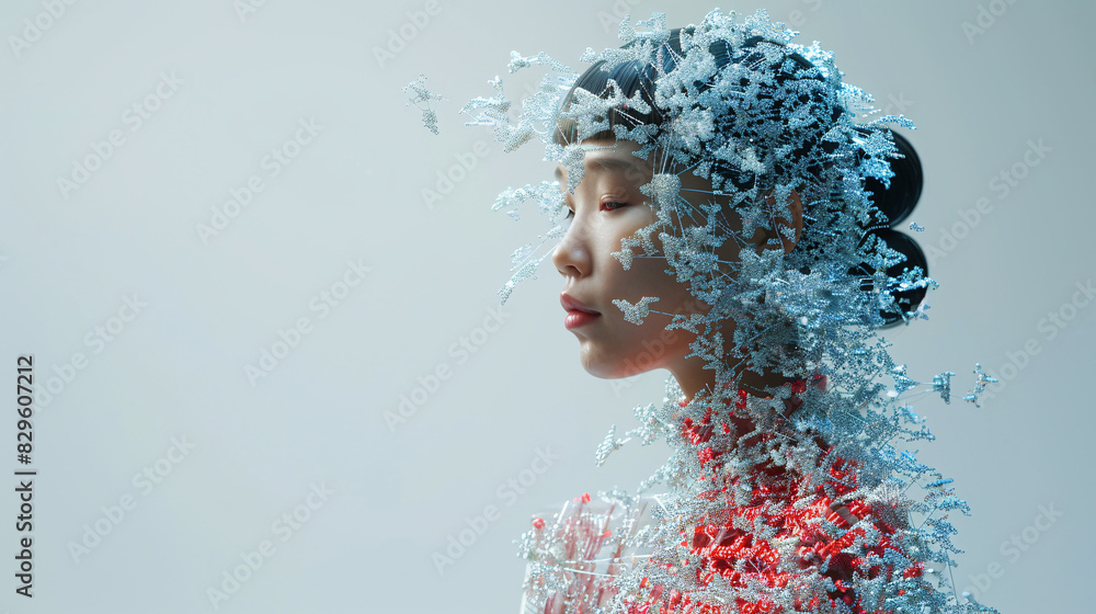 Aufkleber conceptual image of artificial intelligence with a human-like robot interacting with digital data