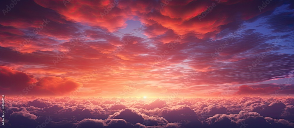 Aufkleber gorgeous red clouds in the evening sky at sunset create a dramatic scene with a breathtaking view pe