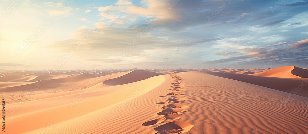 Poster imprints in the pale desert sands create a serene scene with copy space image
