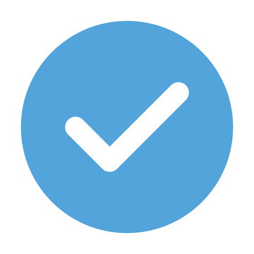 Blue tick verified social media account icon. approved profile sign. white tick in blue circle.