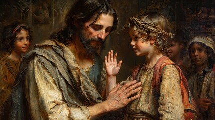 A depiction of Jesus Christ blessing a child.