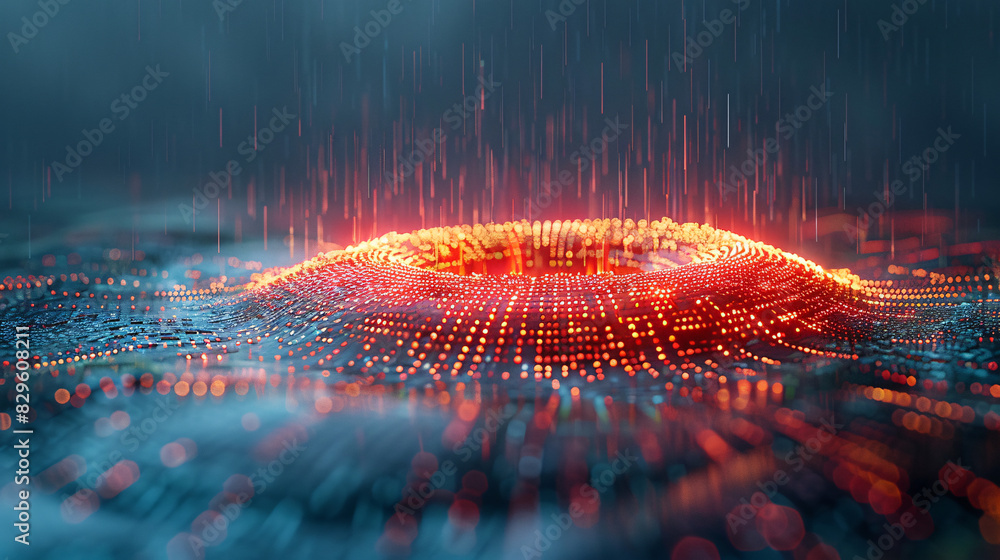 Poster cybersecurity concept with digital shield and encrypted data