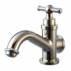 steel faucet on white background. Mixer cold hot water. Modern faucet bathroom. Kitchen tap . Isolated white background. Side view.