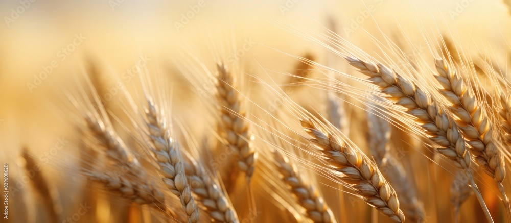 Poster a close up shot of rye ears in a field creating an agricultural background with copy space image